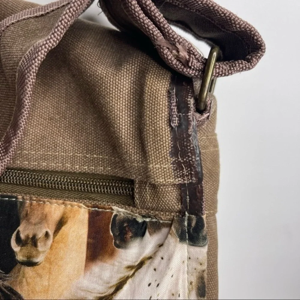 Wild Horse Satchel Flapover Crossbody Bag Purse Adjustable Strap Light Brown